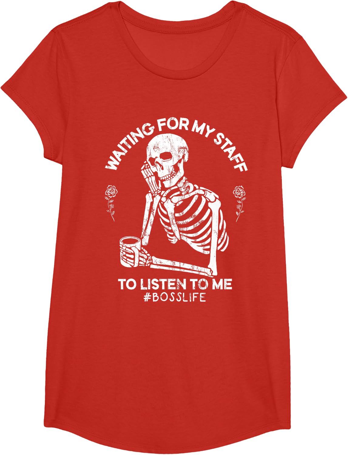 Distressed National Boss Day Waiting For My Staff Employer T-Shirt - Girls Red