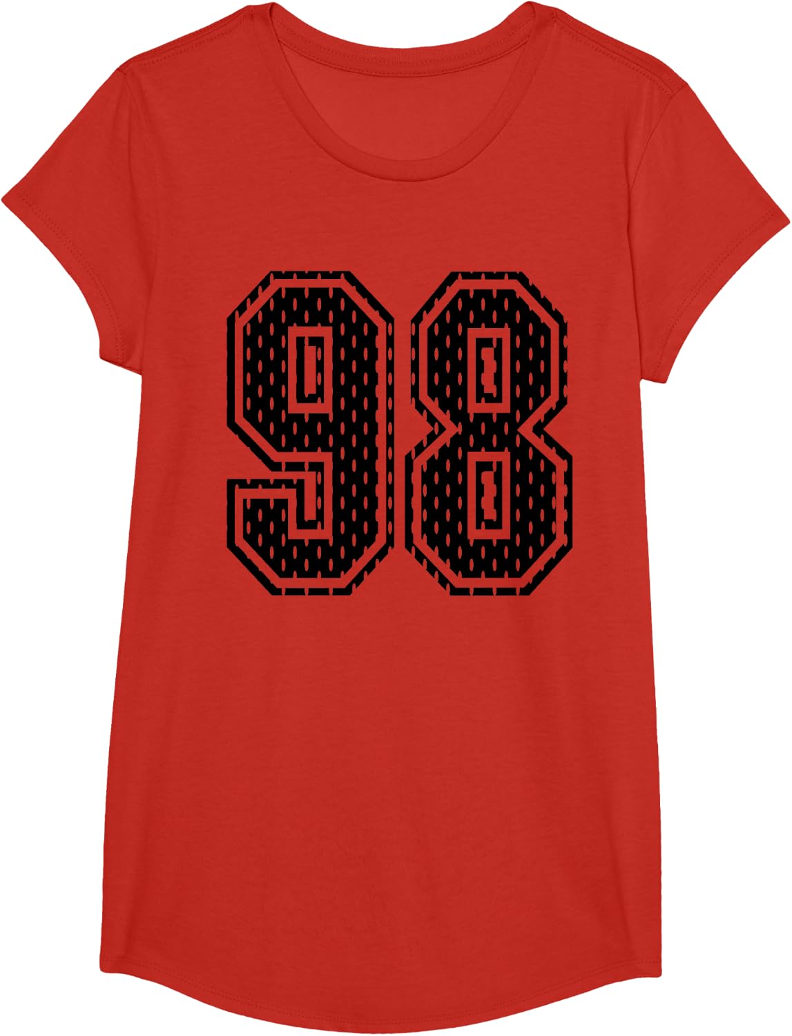 Black Number 98 Sports Fan #98 Jersey Shirt Team Player T-Shirt - Girls Red