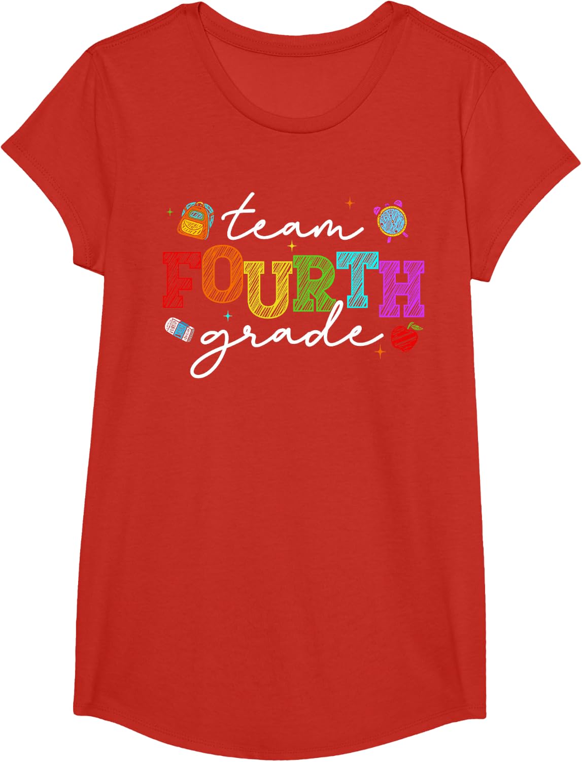 Back to School Team 4th Fourth Grade Teacher Kids T-Shirt - Girls Red