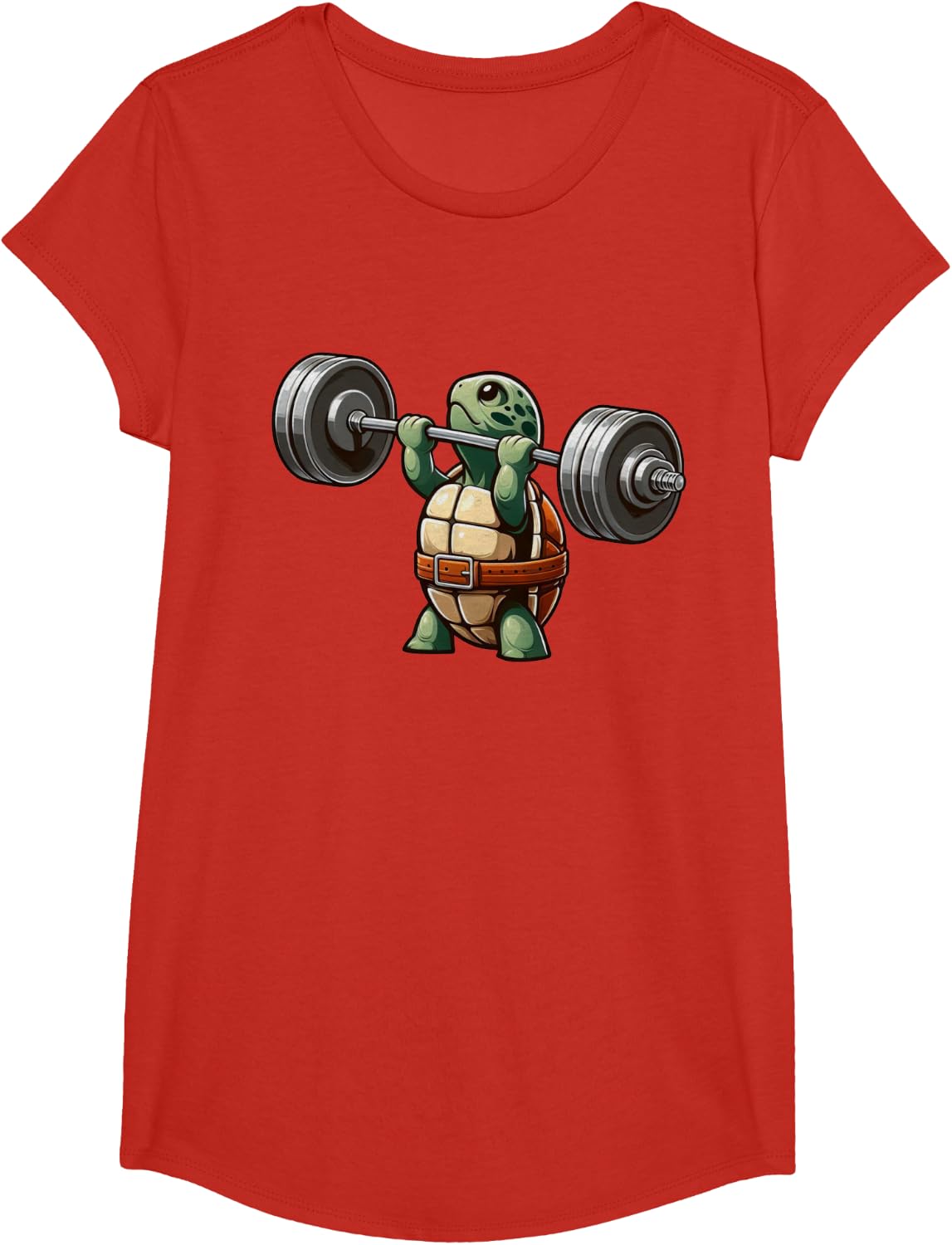 Turtle Weightlifter Strong Workout Gym T-Shirt - Girls Red