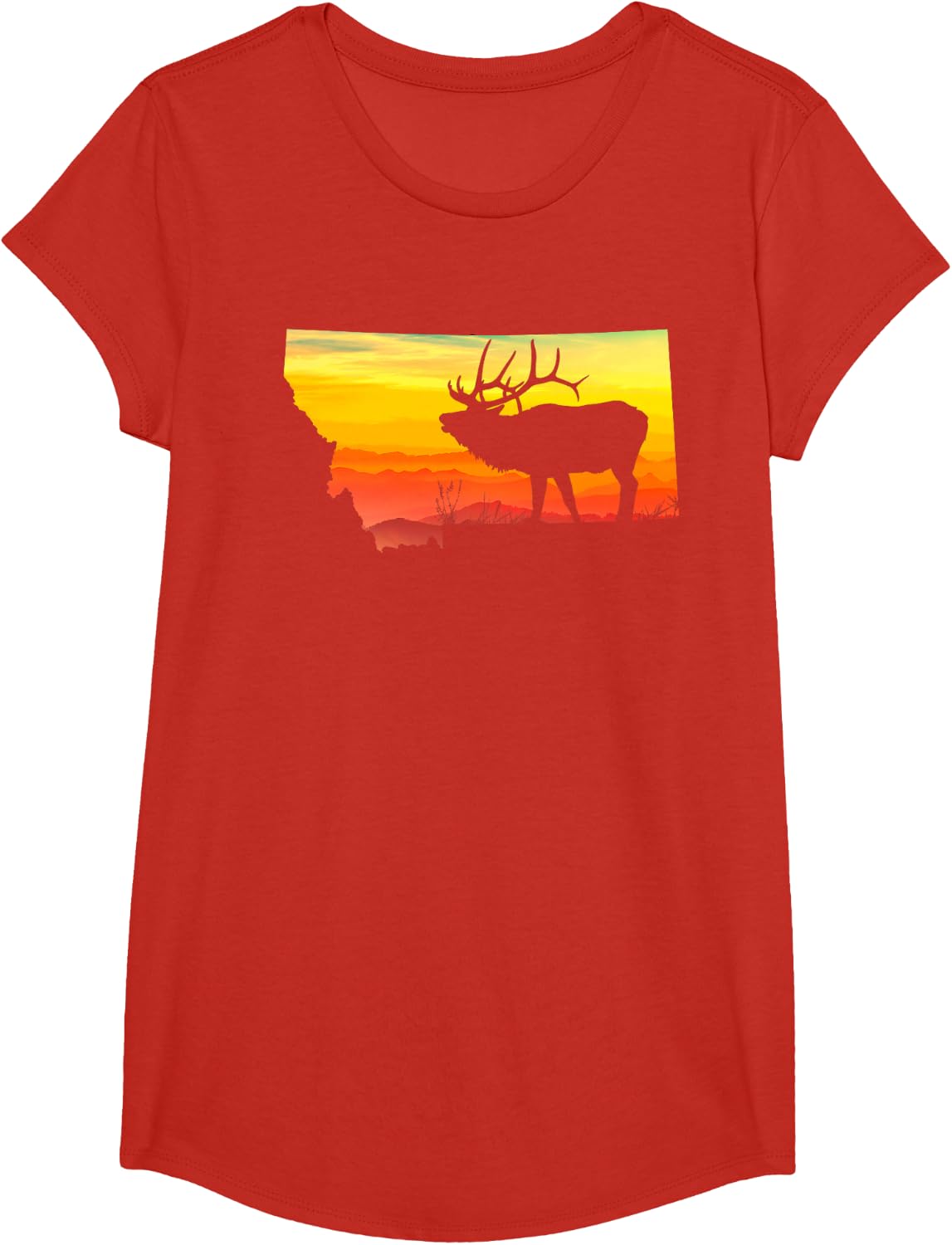 Montana Elk Hunter Dad Vintage Retro Sun Bow Hunting Gift II T-Shirt - Girls Red