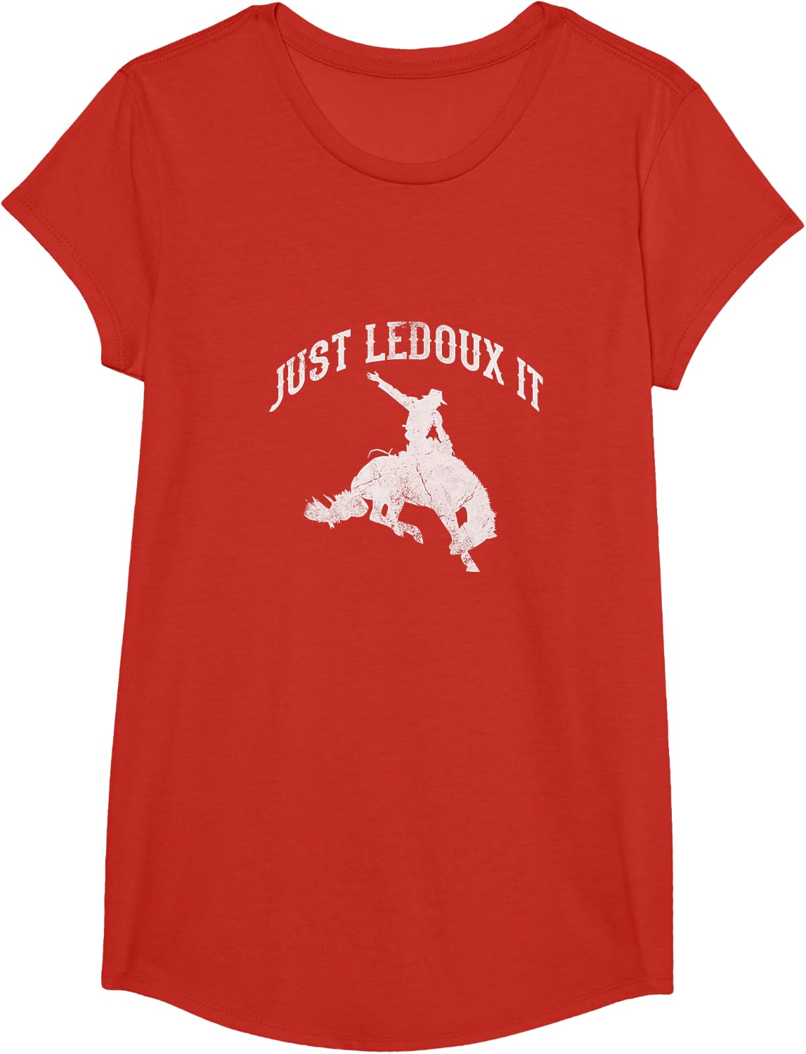 Just Ledoux It Cowboy Cowgirl Rodeo Horse Riding Distressed T-Shirt - Girls Red
