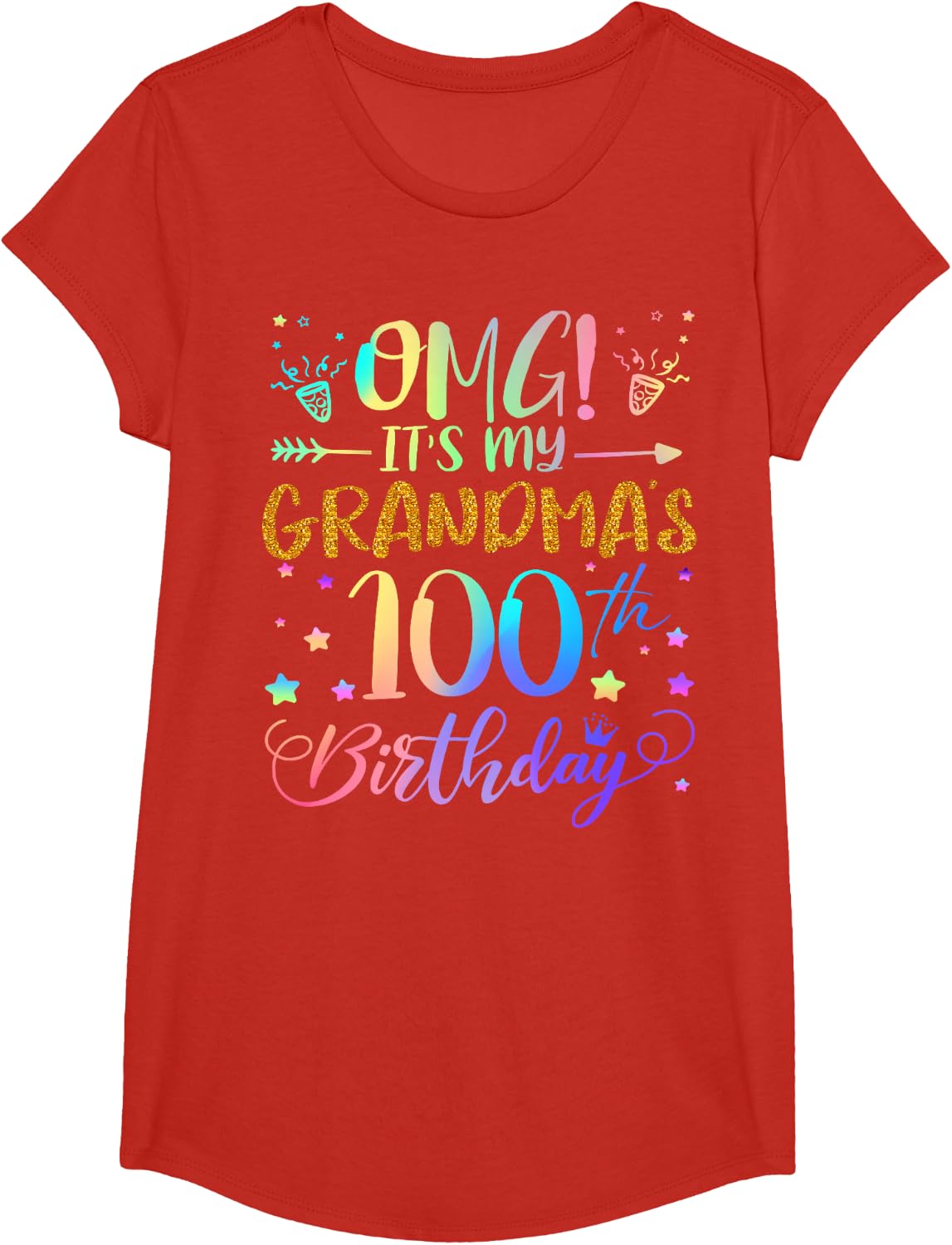 OMG It's My Grandma's 100th Birthday Sweet 100 Years Old T-Shirt - Girls Red