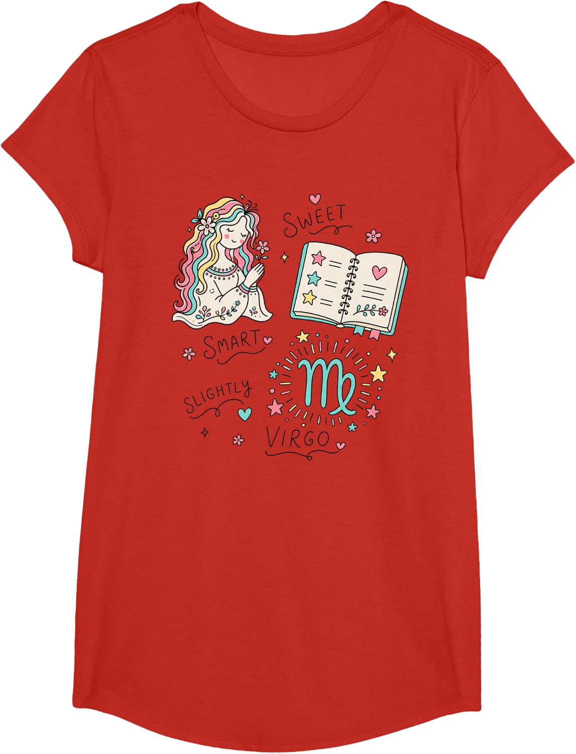 Sweet Smart Slightly Virgo Zodiac Girl T-Shirt - Girls Red