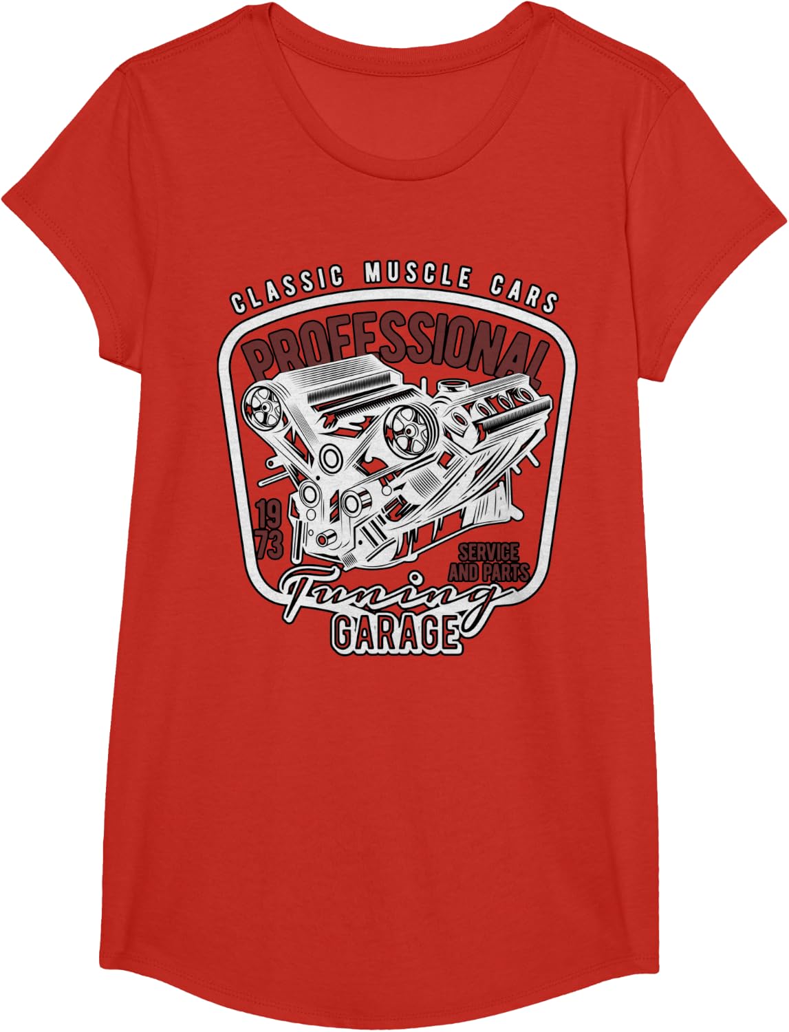 Classic Muscle Car | Tuning Engine Garage Mechanic Gear Head T-Shirt - Girls Red