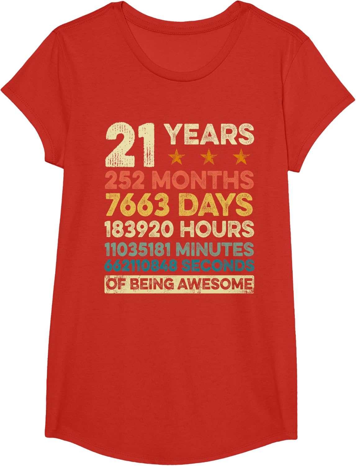 Vintage 21st Birthday Gift 21 Years Old 252 Months T-Shirt - Girls Red