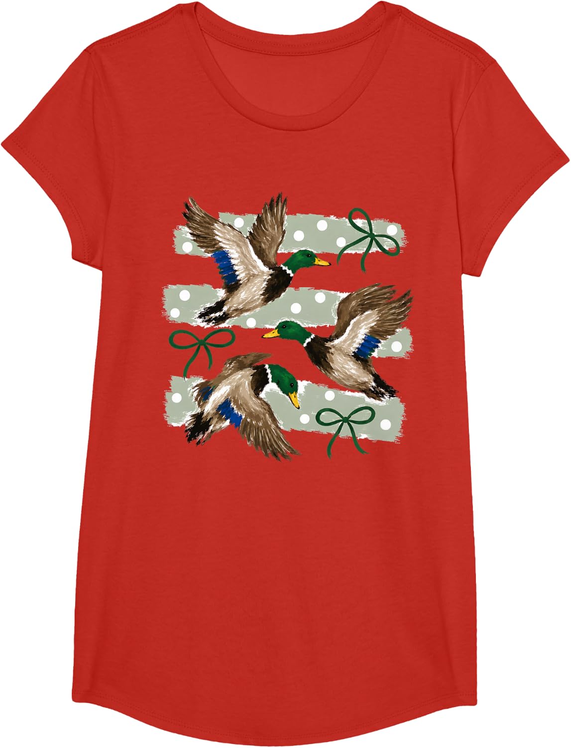 Camo Mom Mallard Duck Camouflage Hunting Camo Bow Girls T-Shirt - Girls Red