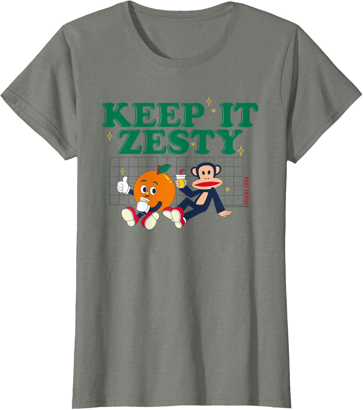 Paul Frank Keep It Zesty Orange Lemon Julius Monkey T-Shirt - Olive Heather