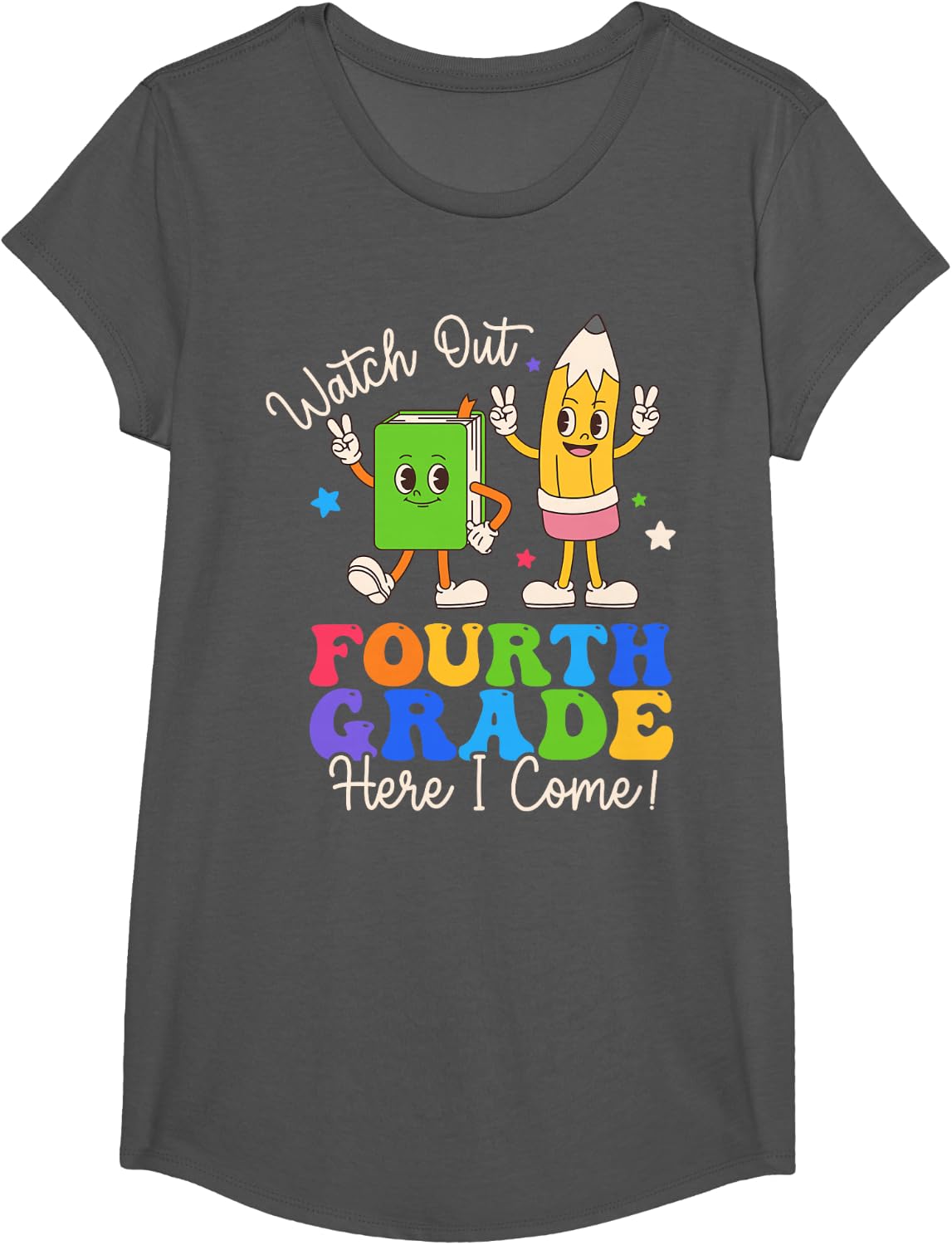Watch Out Fourth Grade Here I Come 4th Grade Boys Girls T-Shirt - Girls Asphalt Grey