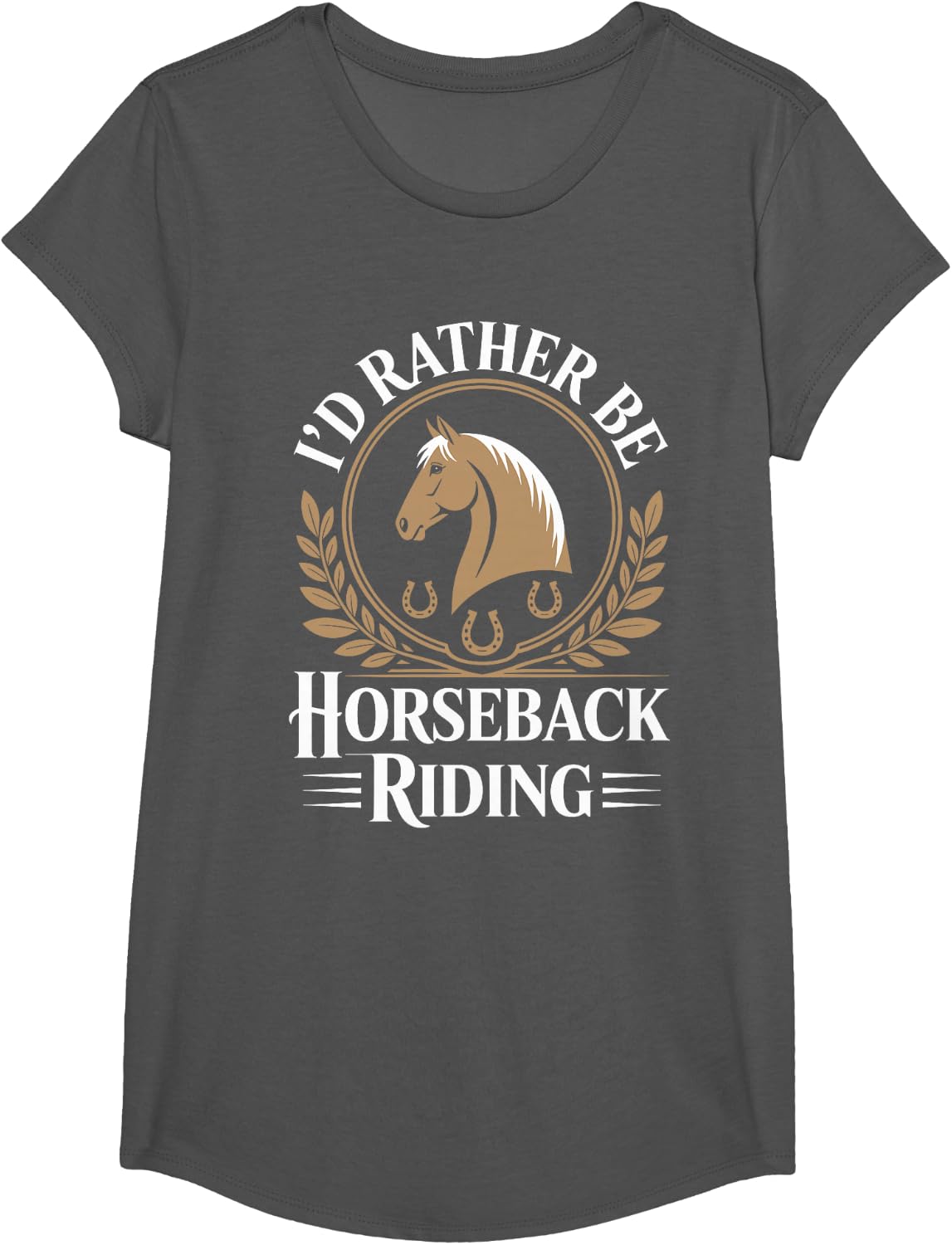 I'd Rather Be Horseback Riding Funny Equestrian T-Shirt - Girls Asphalt Grey