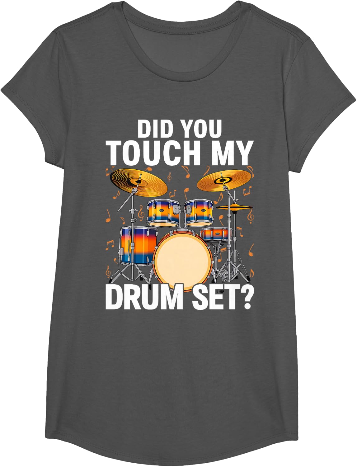 Rock Musician Band Drummer Funny Drum Kit T-Shirt - Girls Asphalt Grey