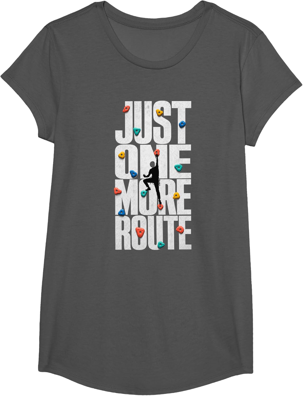 Rock Climbing Just One More Route T-Shirt - Girls Asphalt Grey