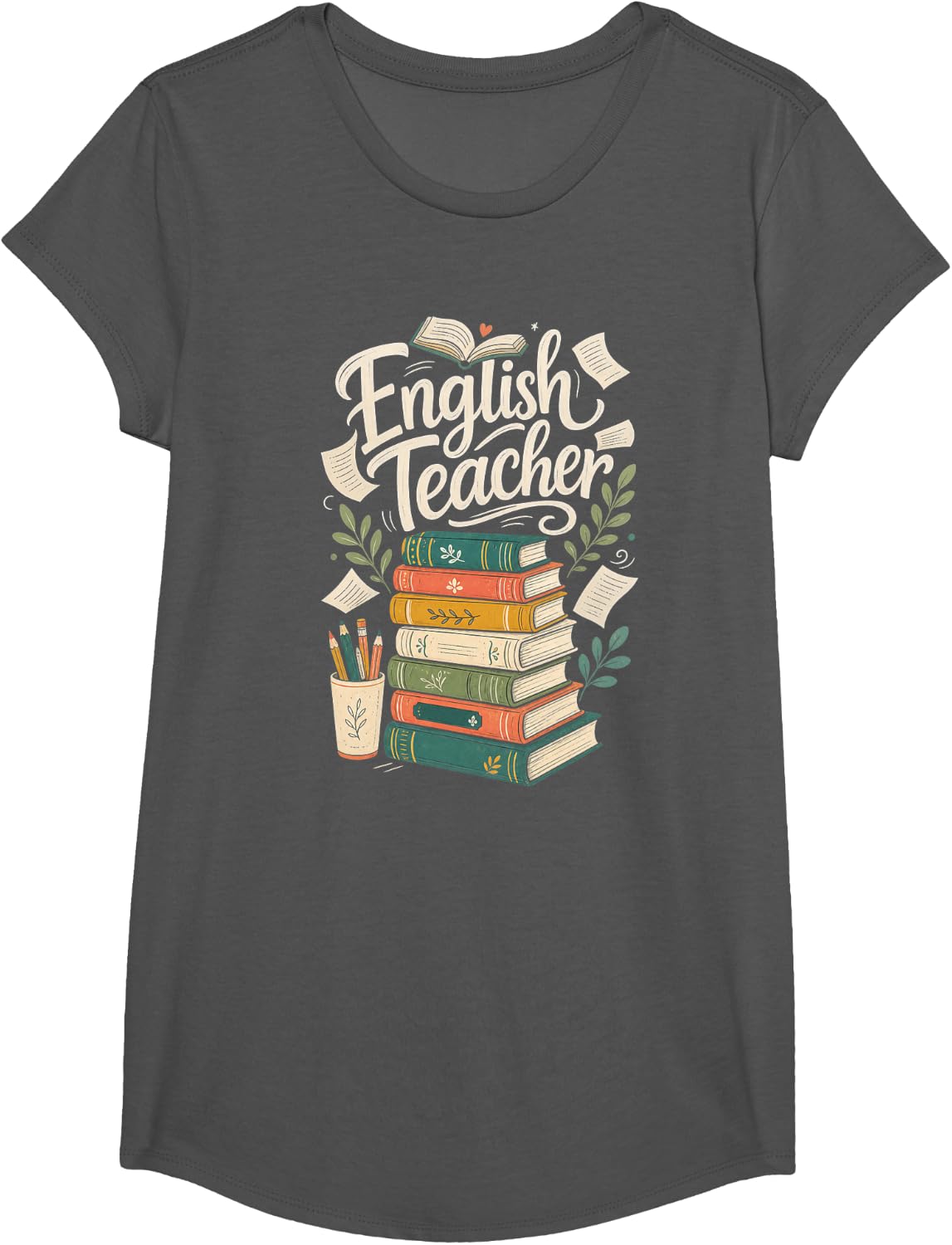 English Teacher Books Reading T-Shirt - Girls Asphalt Grey