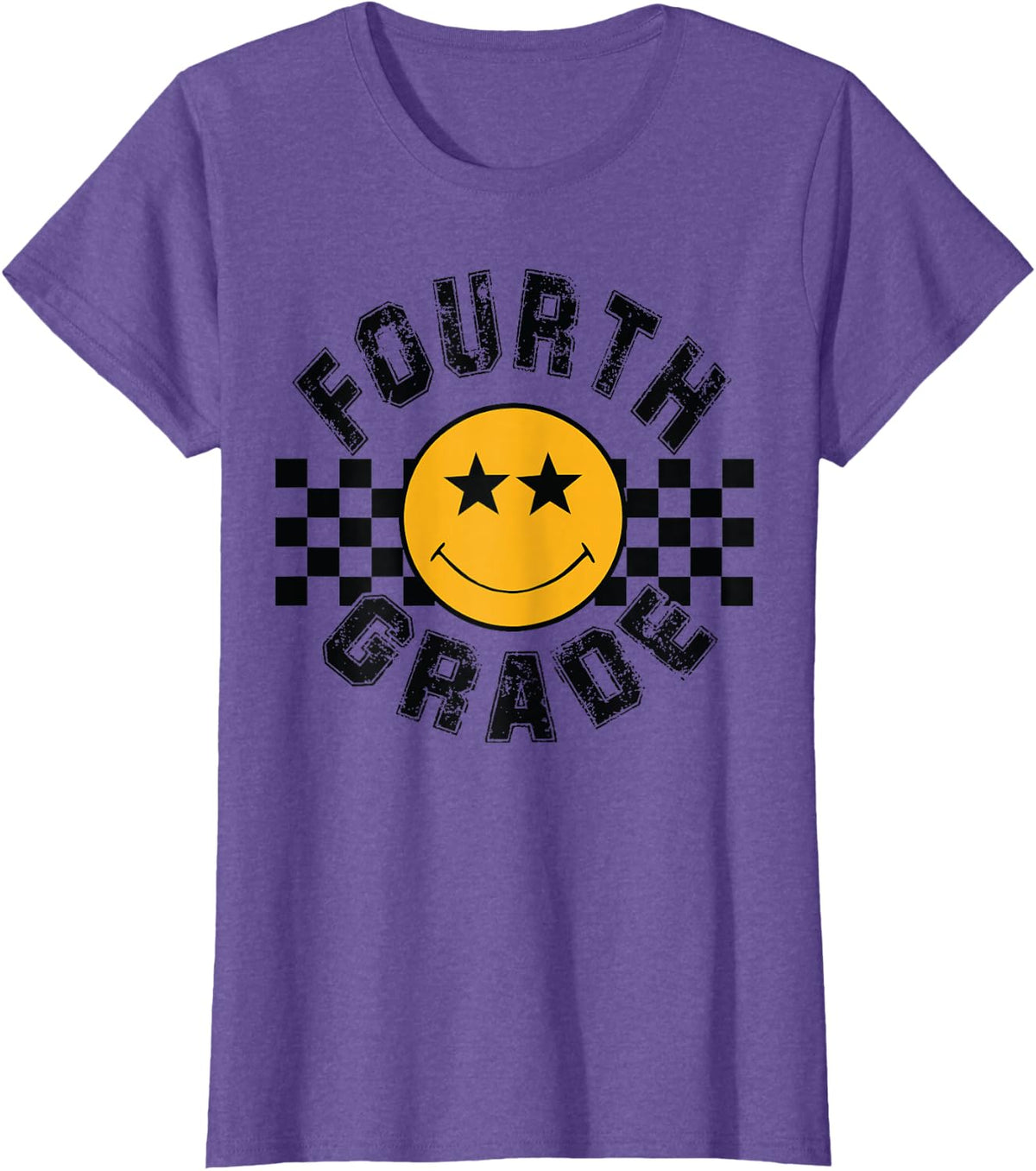 Retro Fourth Grade Smile Face Back to School Teacher Student T-Shirt - Purple Heather