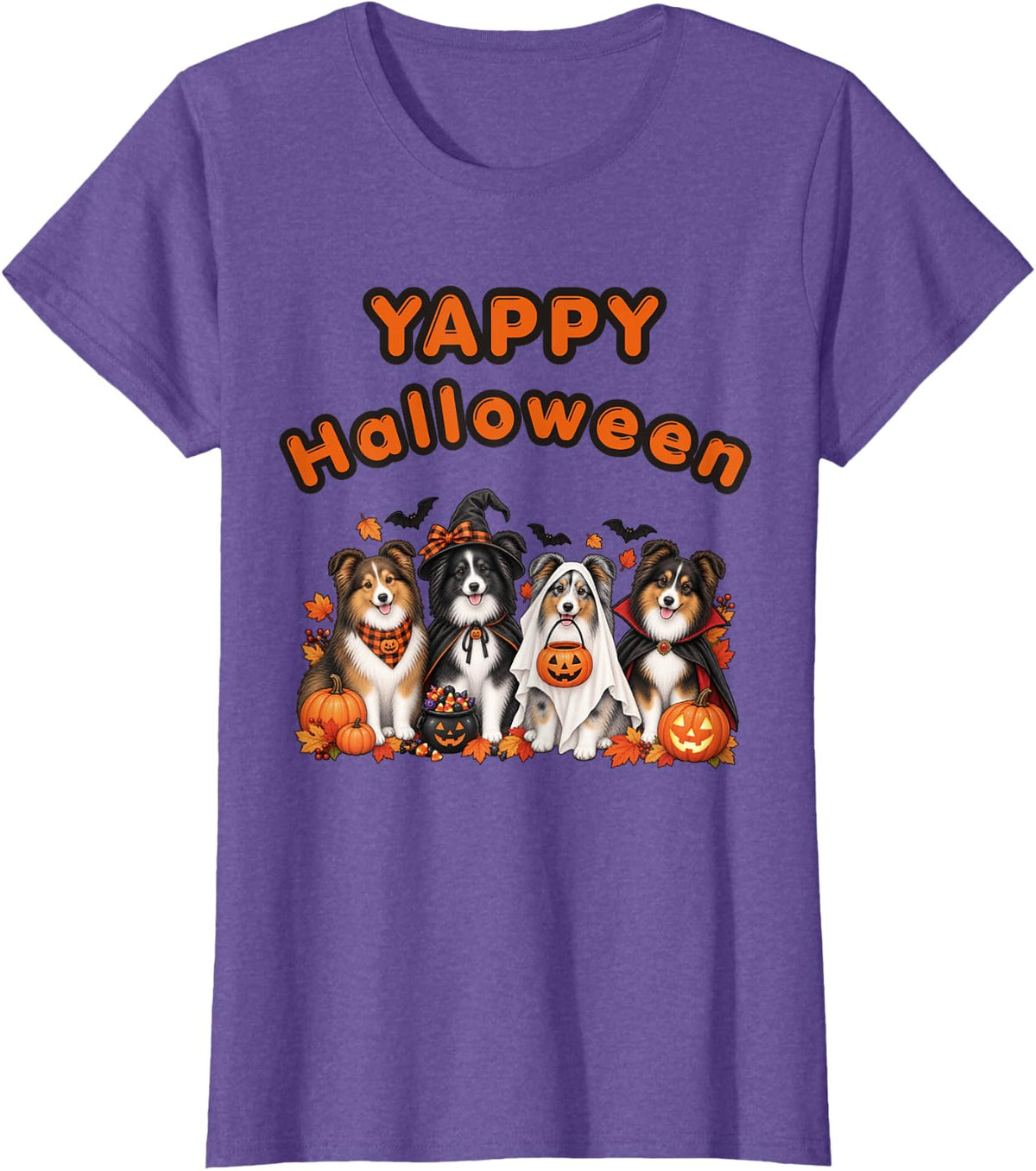 Sheltie Halloween Bi Black Tri Merle Sheltie Yappy Halloween T-Shirt - Purple Heather