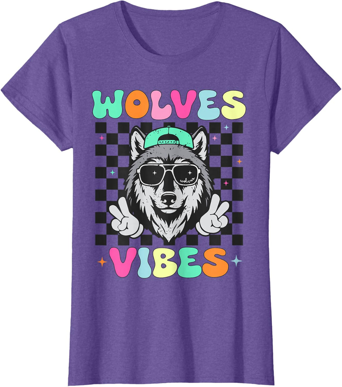 First Day of School Vibe Retro Wolves Vibes Teacher Kids T-Shirt - Purple Heather