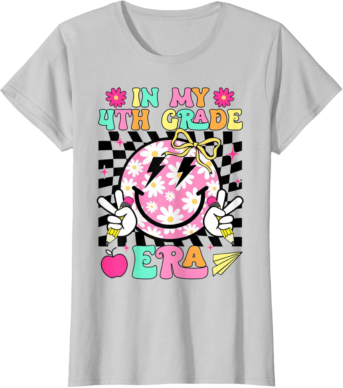 In My 4th Grade Era Smile Face Back To School Teacher Kid T-Shirt - Silver Grey