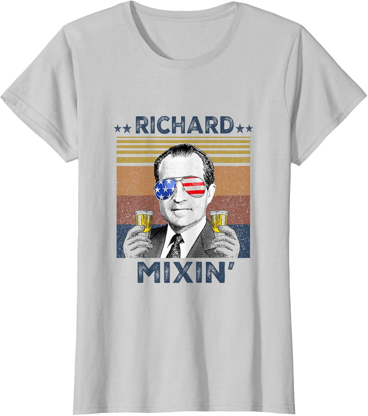 Retro Richard Mixin President drinking 4th of July T-Shirt - Silver Grey