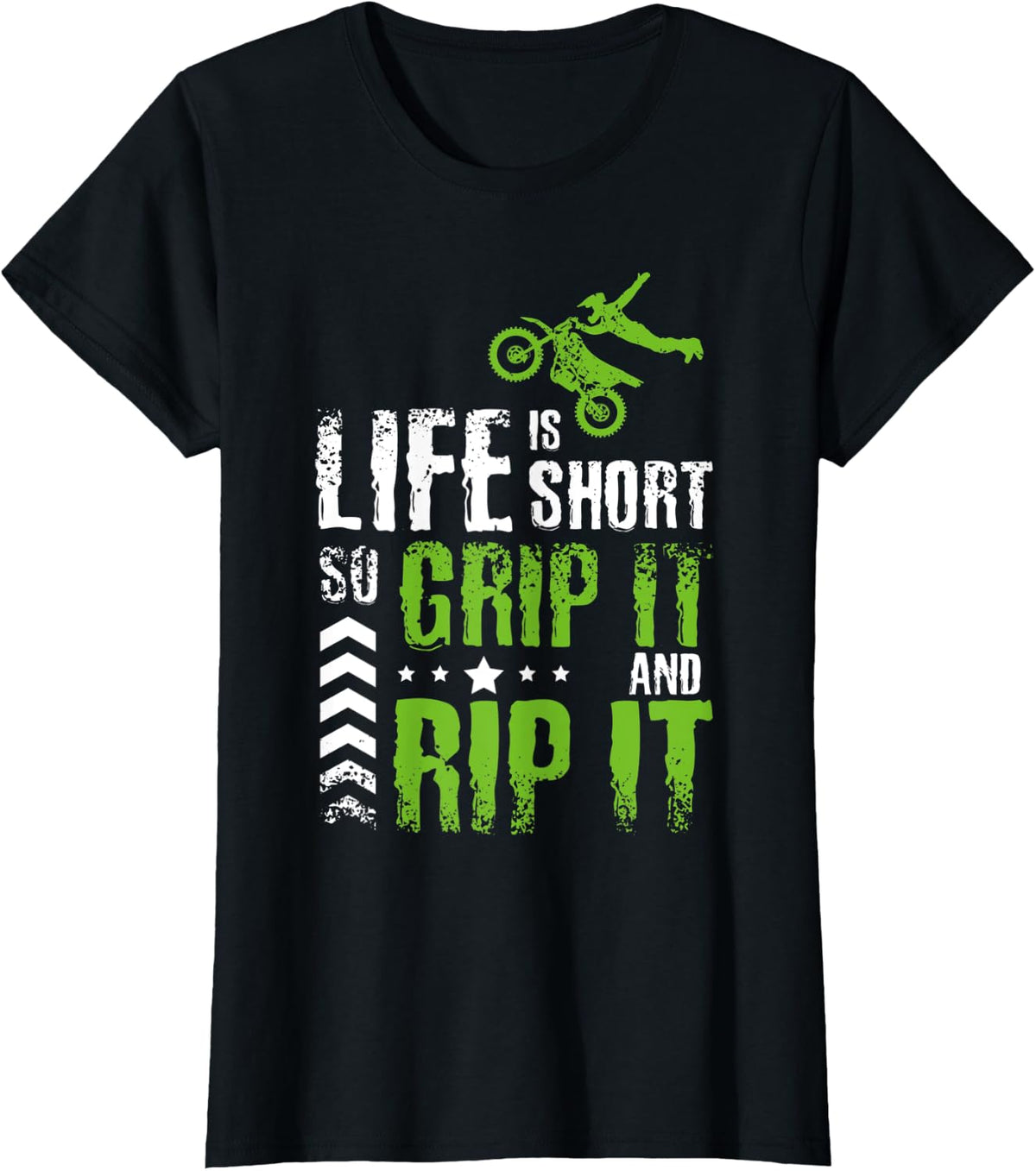 Life is short so grip it and rip it, Motocross Dirt Bike T-Shirt - Black