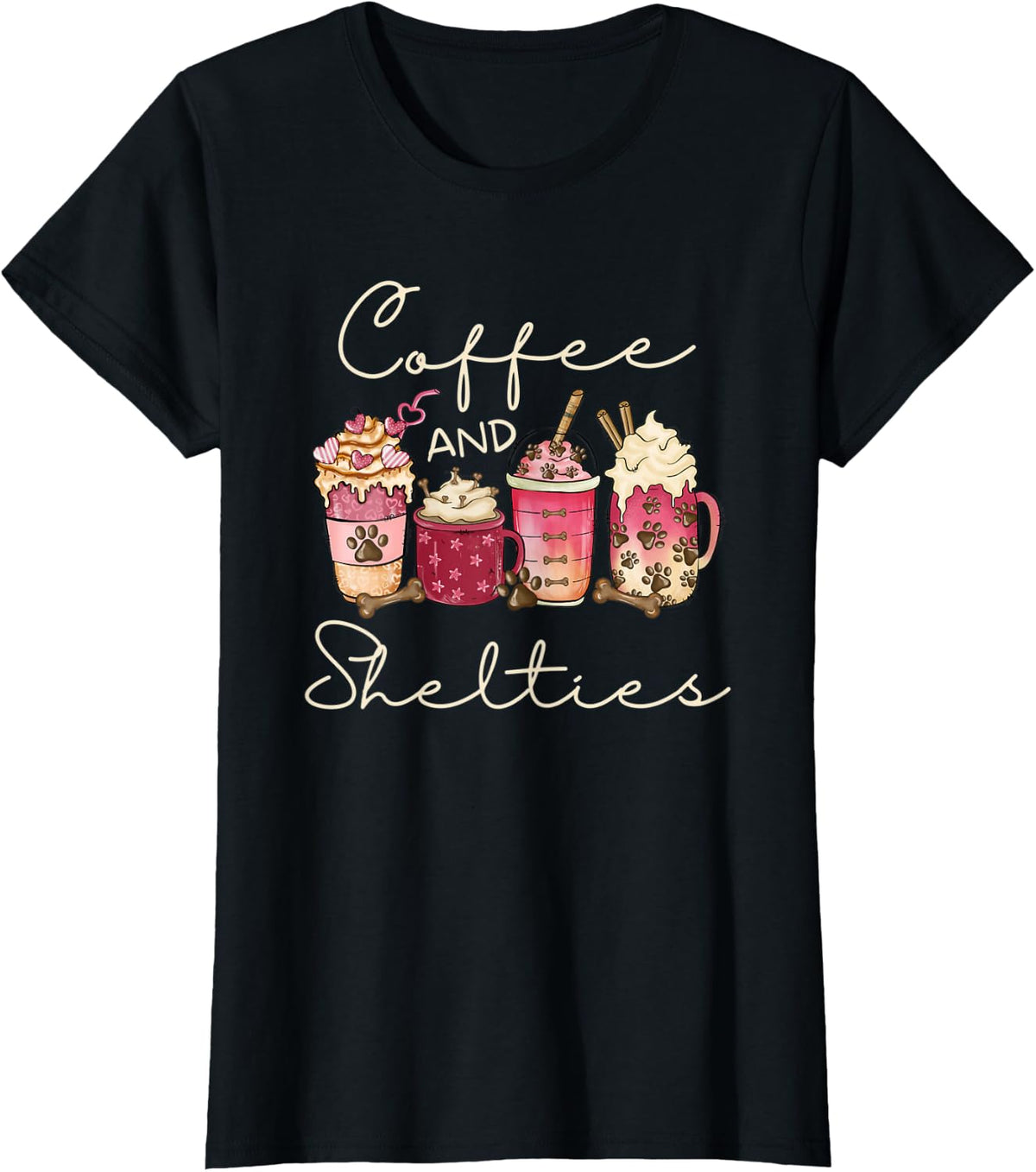 Shelties and Coffee Design for Coffee Lovers Sheltie Mom T-Shirt - Black