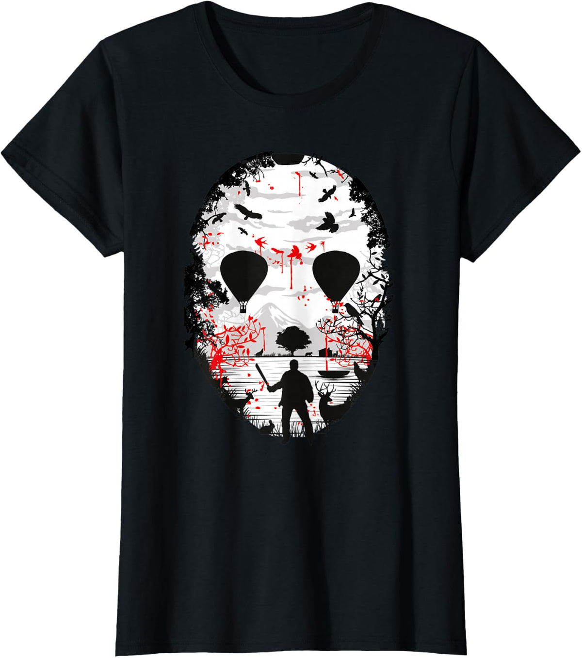 Retro Horror Film Killer in a Hockey Mask T-Shirt - Black