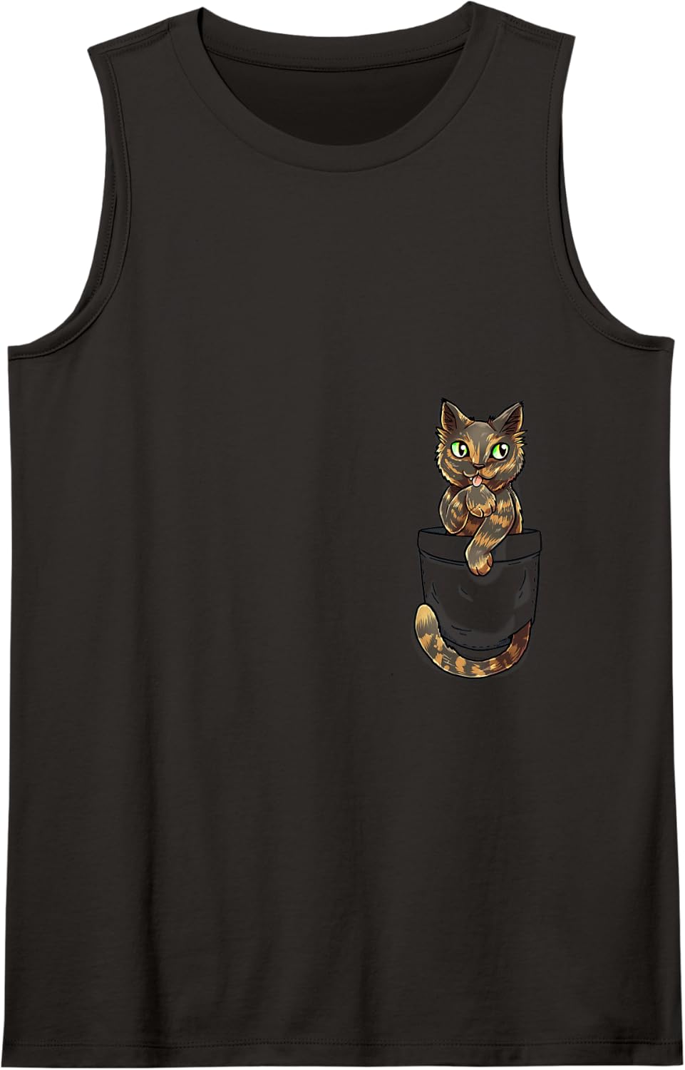 Pocket Tortoiseshell Tortie Cat Tank Top - Black