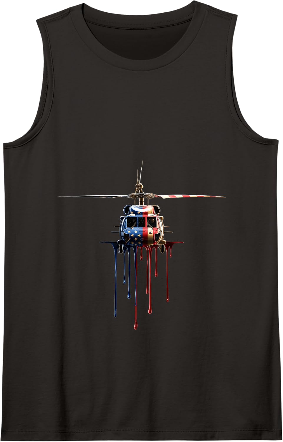 Helicopter Pilot Aviation American Flag USA Drip Graffiti Tank Top - Black