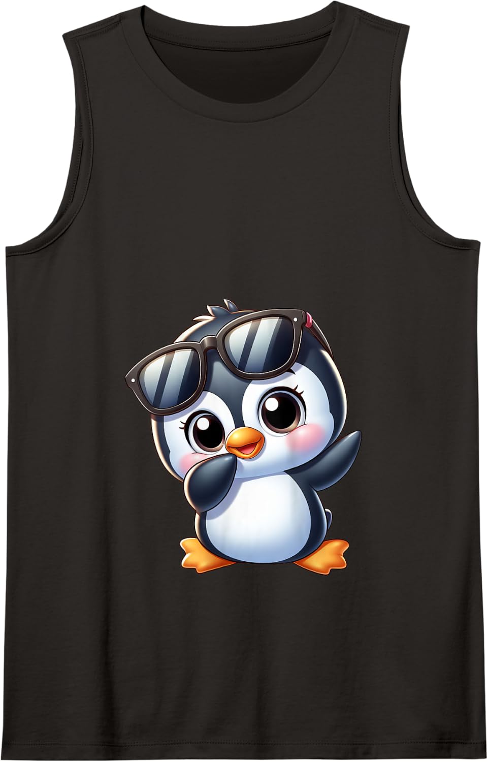 Cute Penguin with Sunglasses Kawaii Cartoon Animal Tank Top - Black