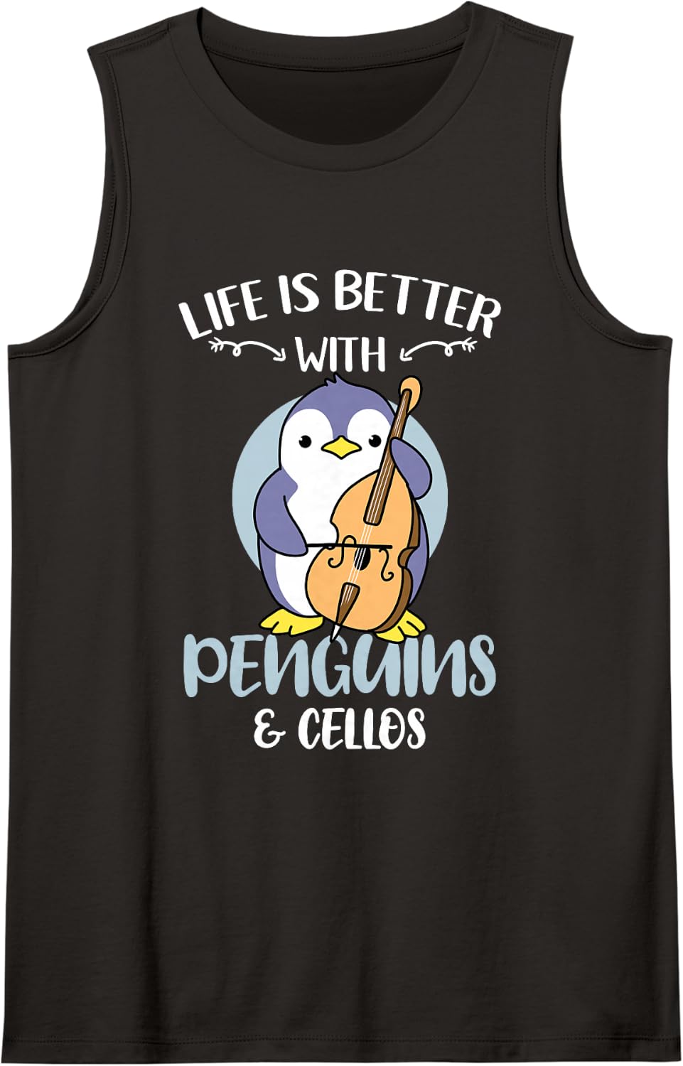 Life is Better with Penguins Cellist Sleeveless Tank Top - Black