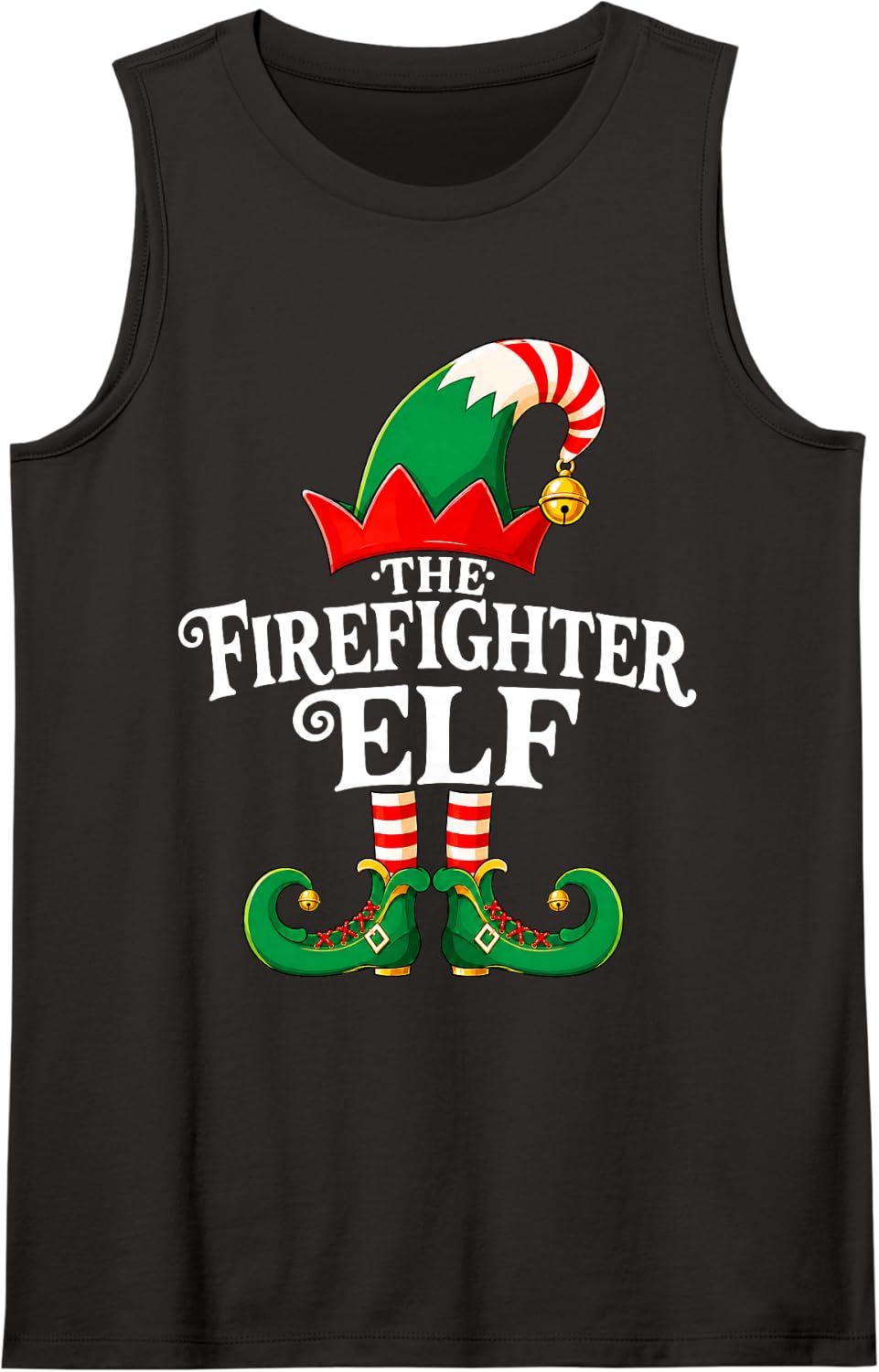 Firefighter Elf Christmas Matching Family Elf Squad Xmas Tank Top - Black