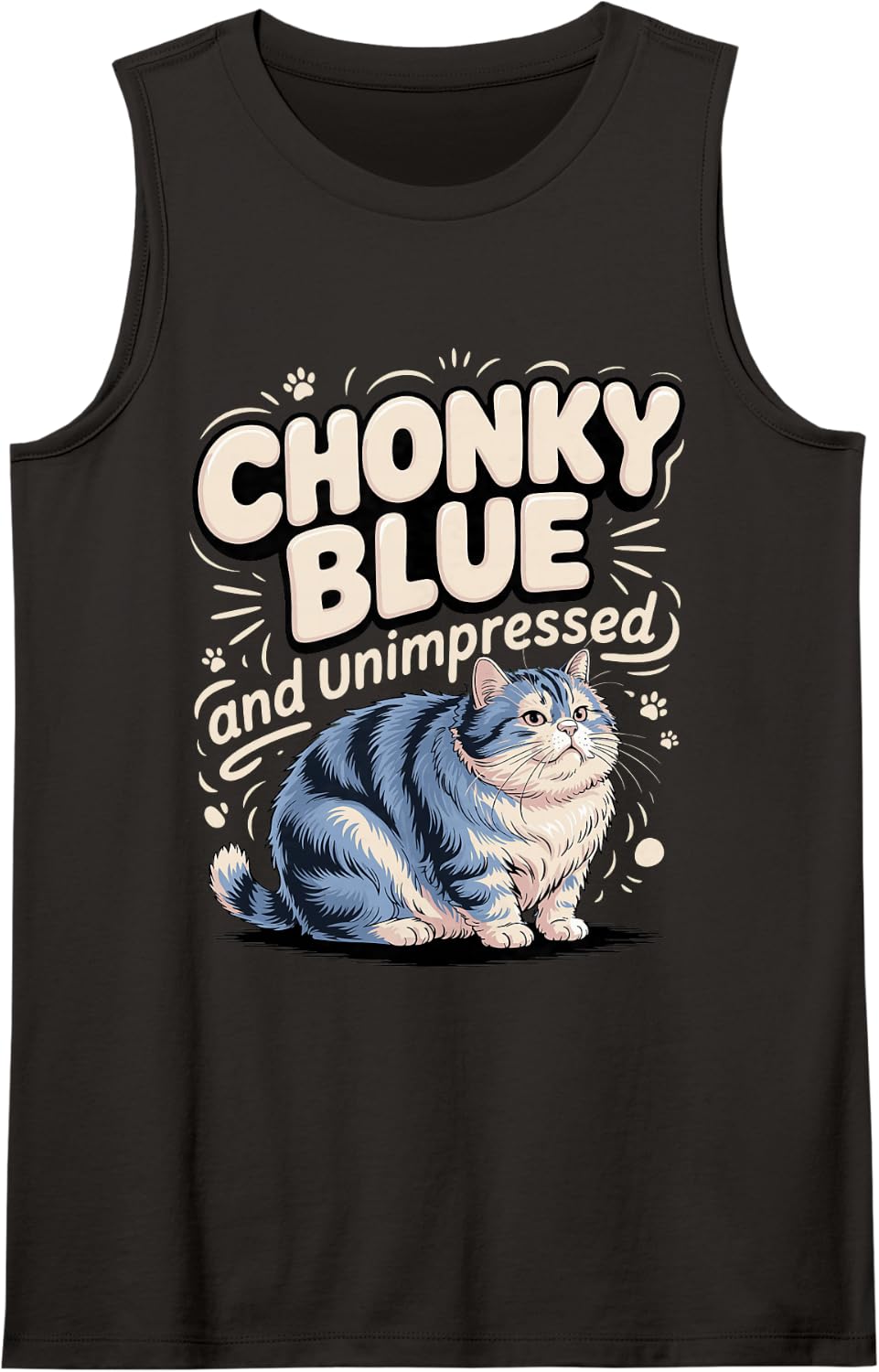 Chonky Blue and Unimpressed British Shorthair Sleeveless Tank Top - Black