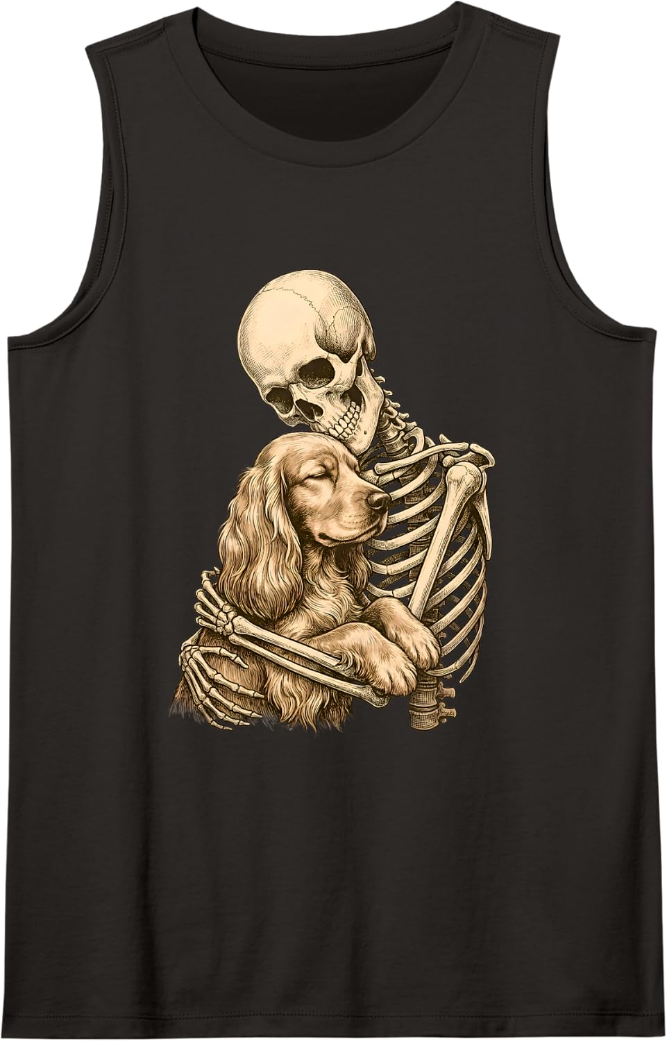 Halloween Gothic Skeleton Hugging Cocker Spaniel Dog Sleeveless Tank Top - Black