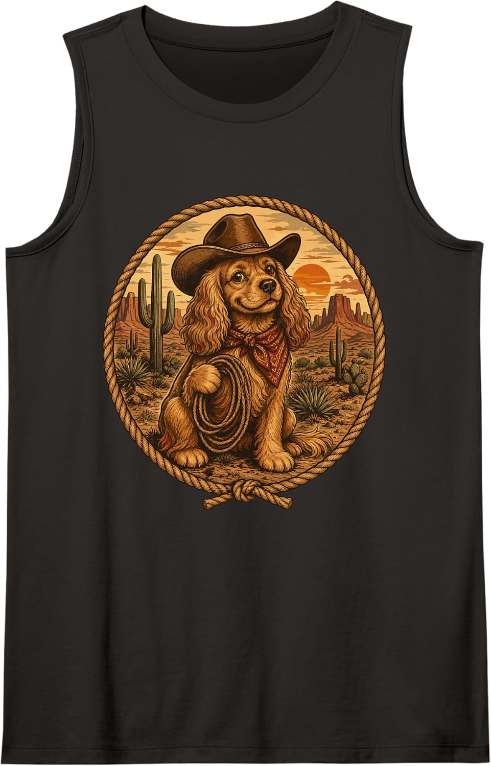 English Cocker Spaniel Cowboy Sleeveless Tank Top - Black