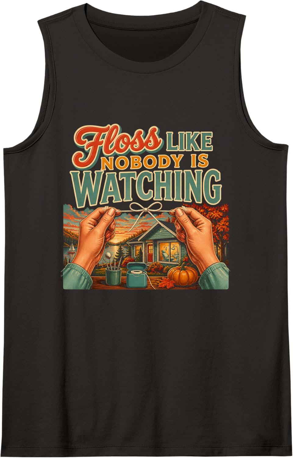 Floss Like Nobody is Watching Dental Hygienist Dental Sleeveless Tank Top - Black