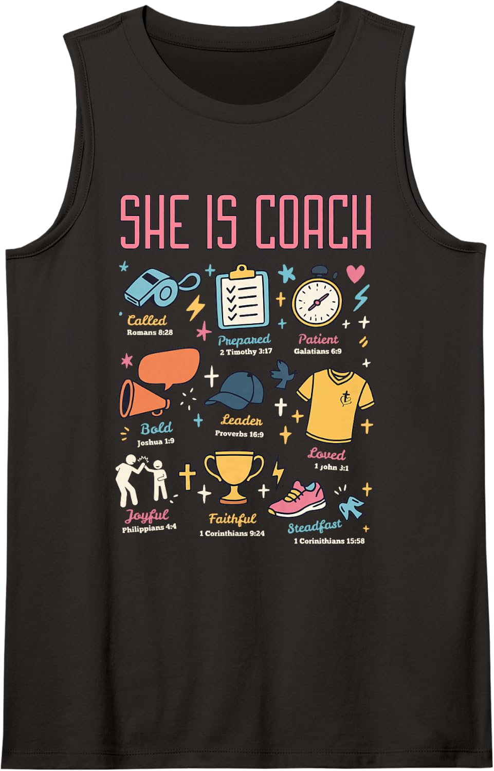She is Coach Sports Trainer Christian PE Teacher Education Sleeveless Tank Top - Black