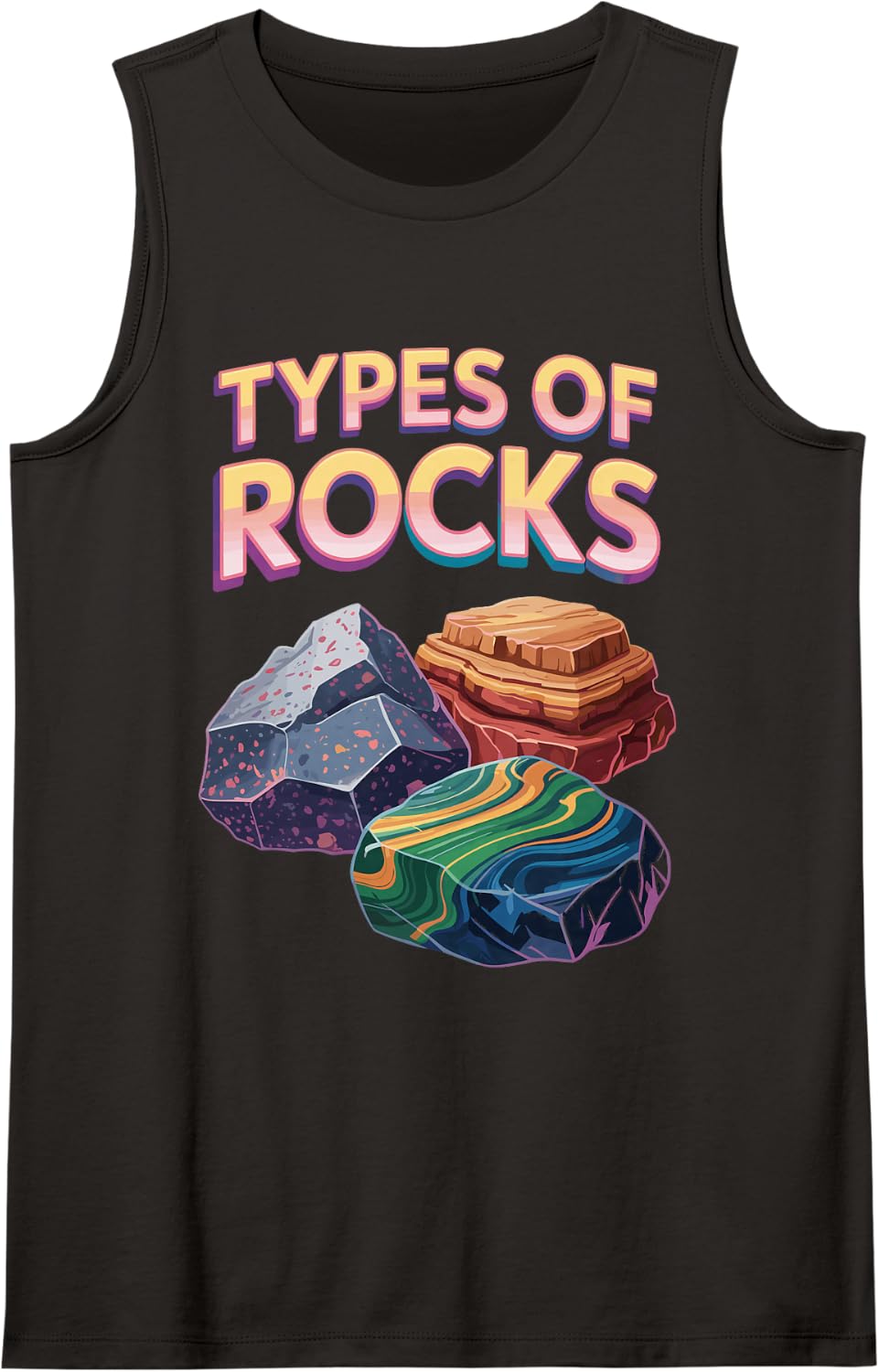 Rocks Minerals and Gems Chart Sleeveless Tank Top - Black