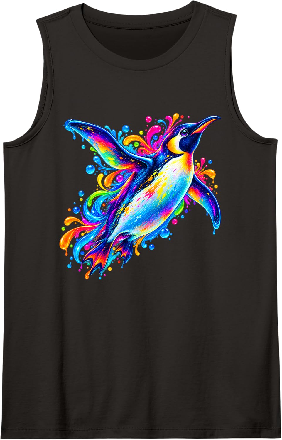 Colorful Penguin Splash Art Ocean Bird Sleeveless Tank Top - Black