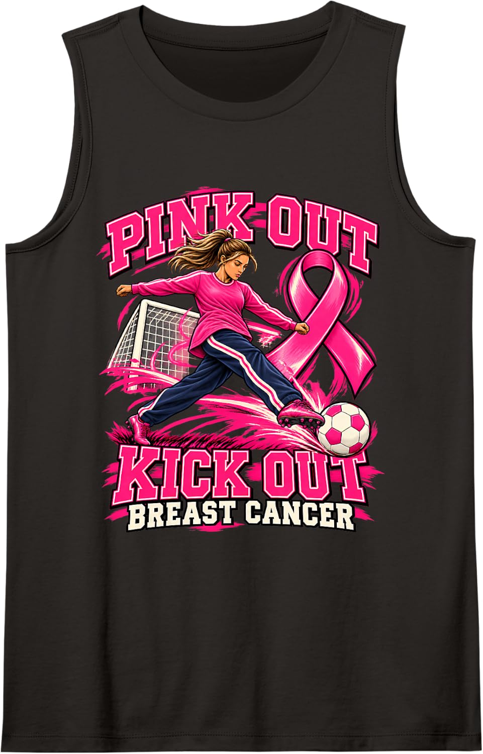 Pink Out Soccer Kick Out Breast Cancer Player Sleeveless Tank Top - Black