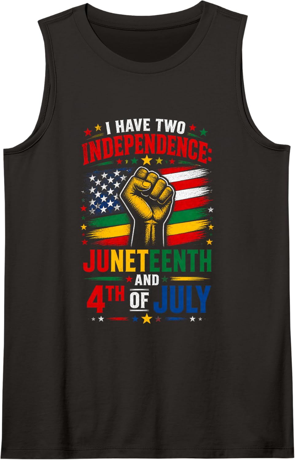 Bold Independence Celebration for Juneteenth & July 4th Sleeveless Tank Top - Black