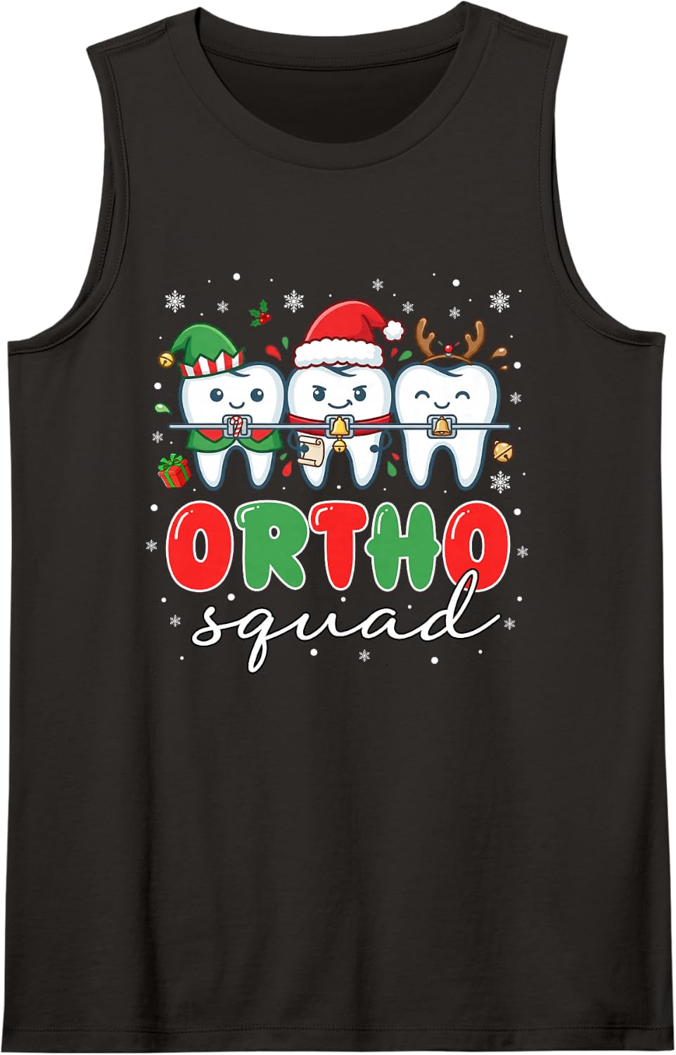 Ortho Squad Christmas Cute Teeth Orthodontist Braces Dentist Sleeveless Tank Top - Black