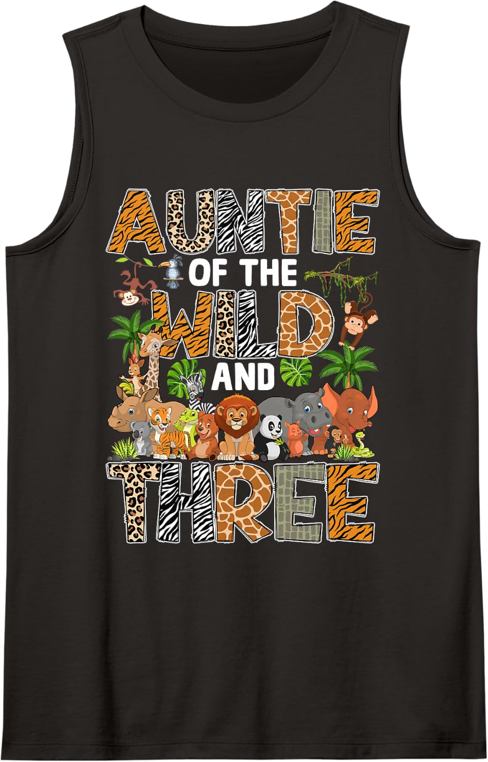 Auntie of The Wild Three Zoo Birthday Safari Jungle Sleeveless Tank Top - Black