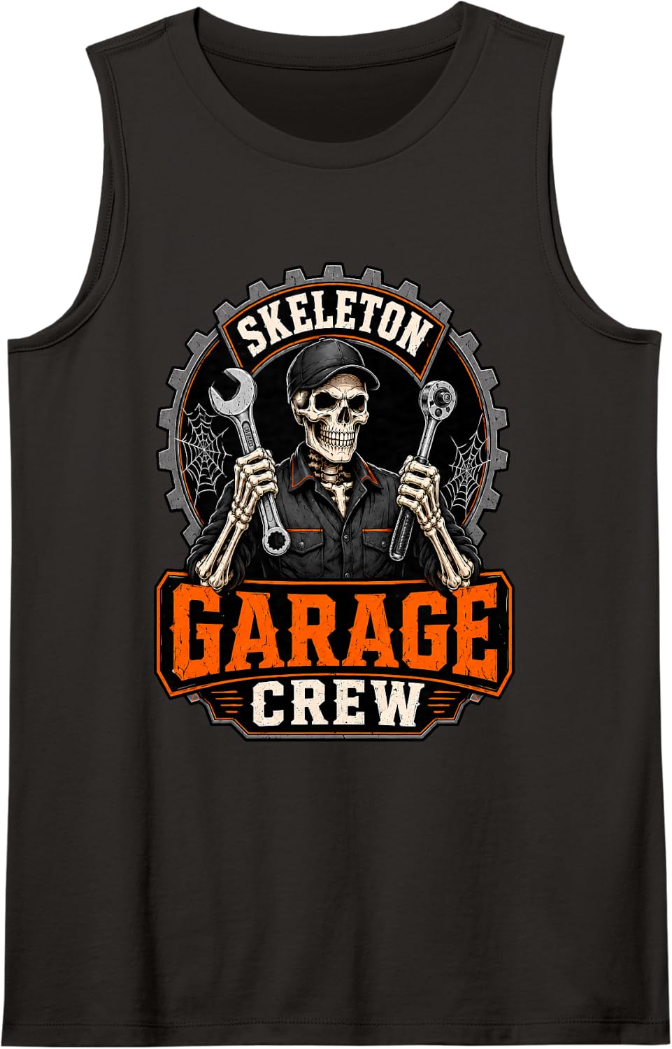 Skeleton Garage Crew Engineer Mechanic Halloween Costume Tank Top - Black