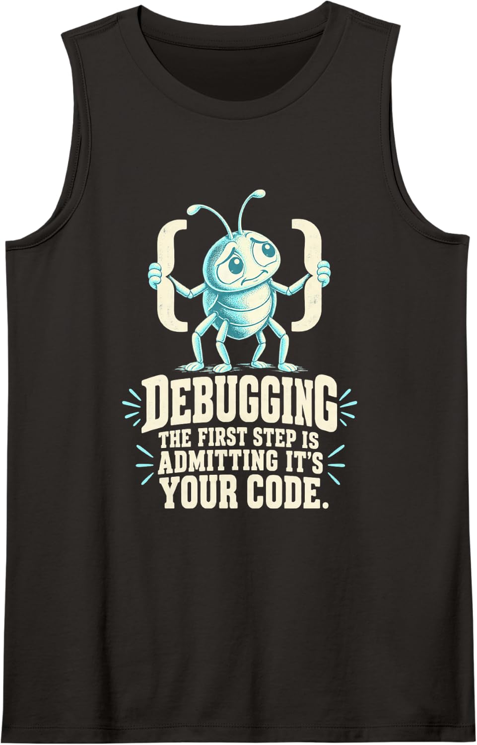 Debugging Funny Programmer Coding Detailed Bug Sleeveless Tank Top - Black