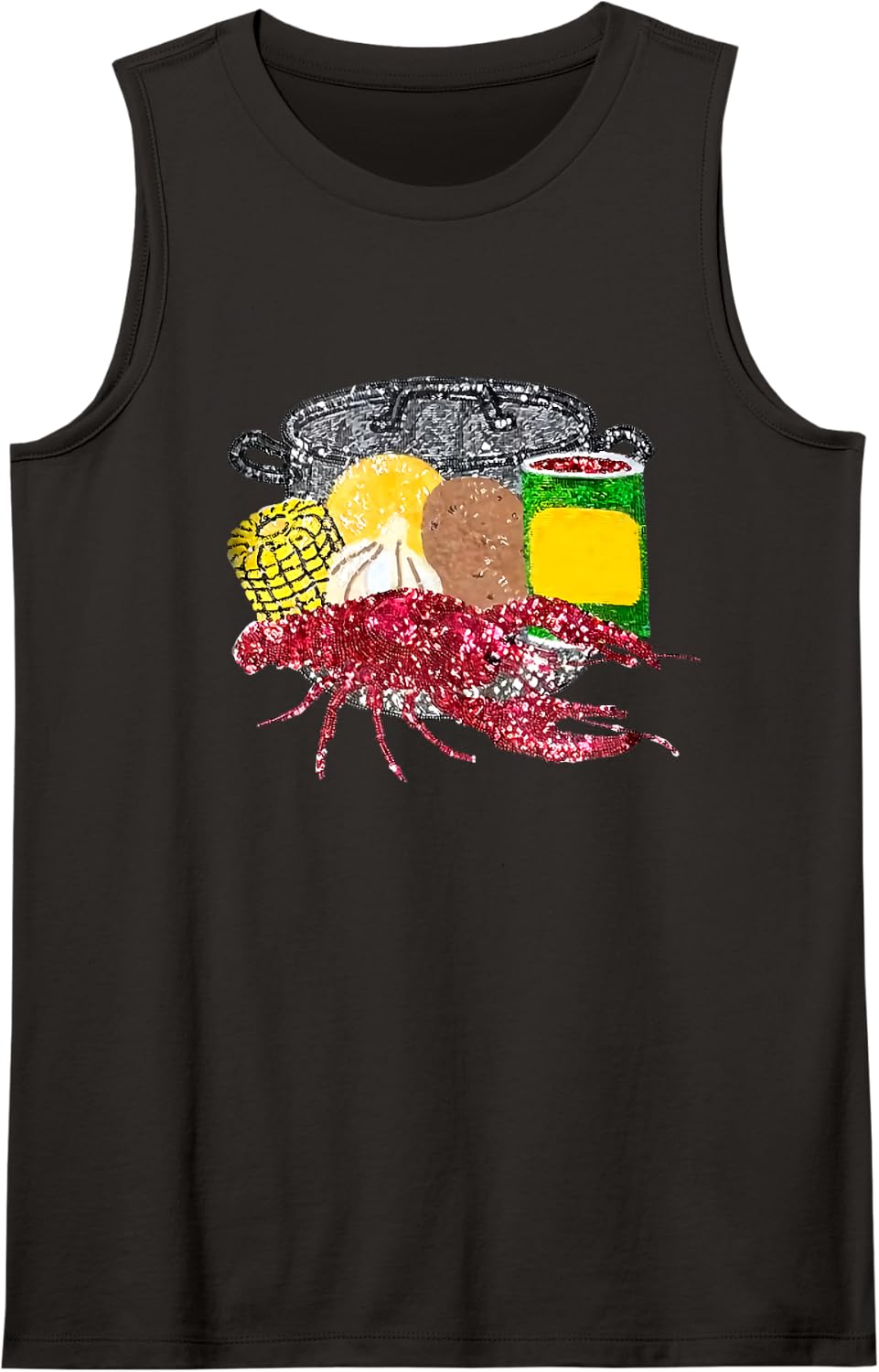 Retro Mardi gras Crawfish Season Print Sleeveless Tank Top - Black