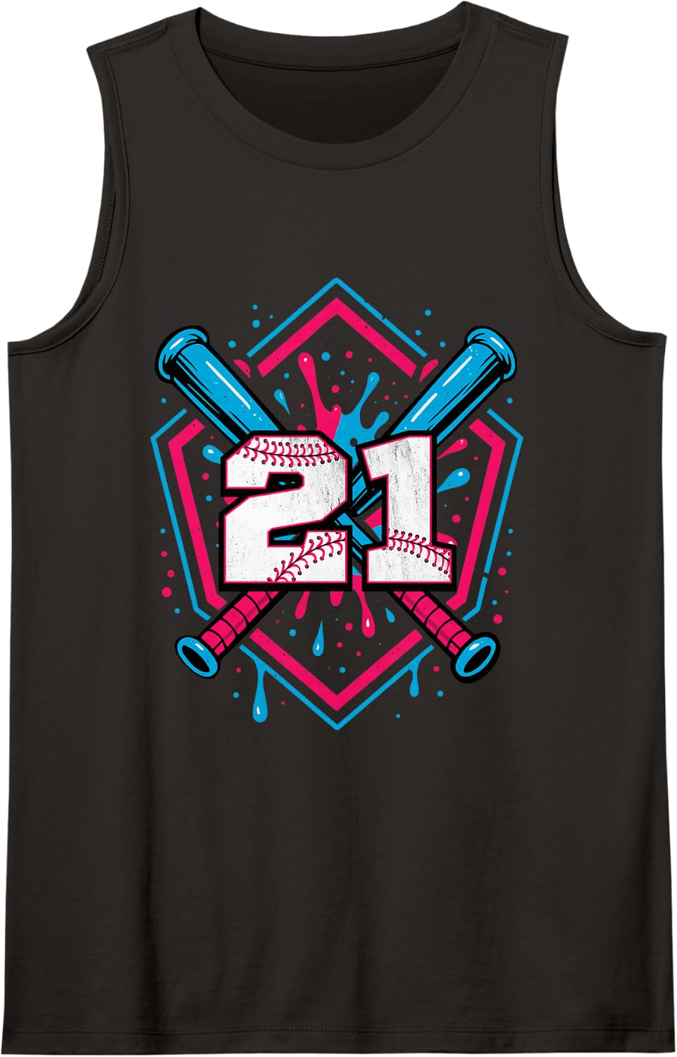 Baseball 21 Year Old Ice Cream Drip 21st Birthday Number 21 Sleeveless Tank Top - Black