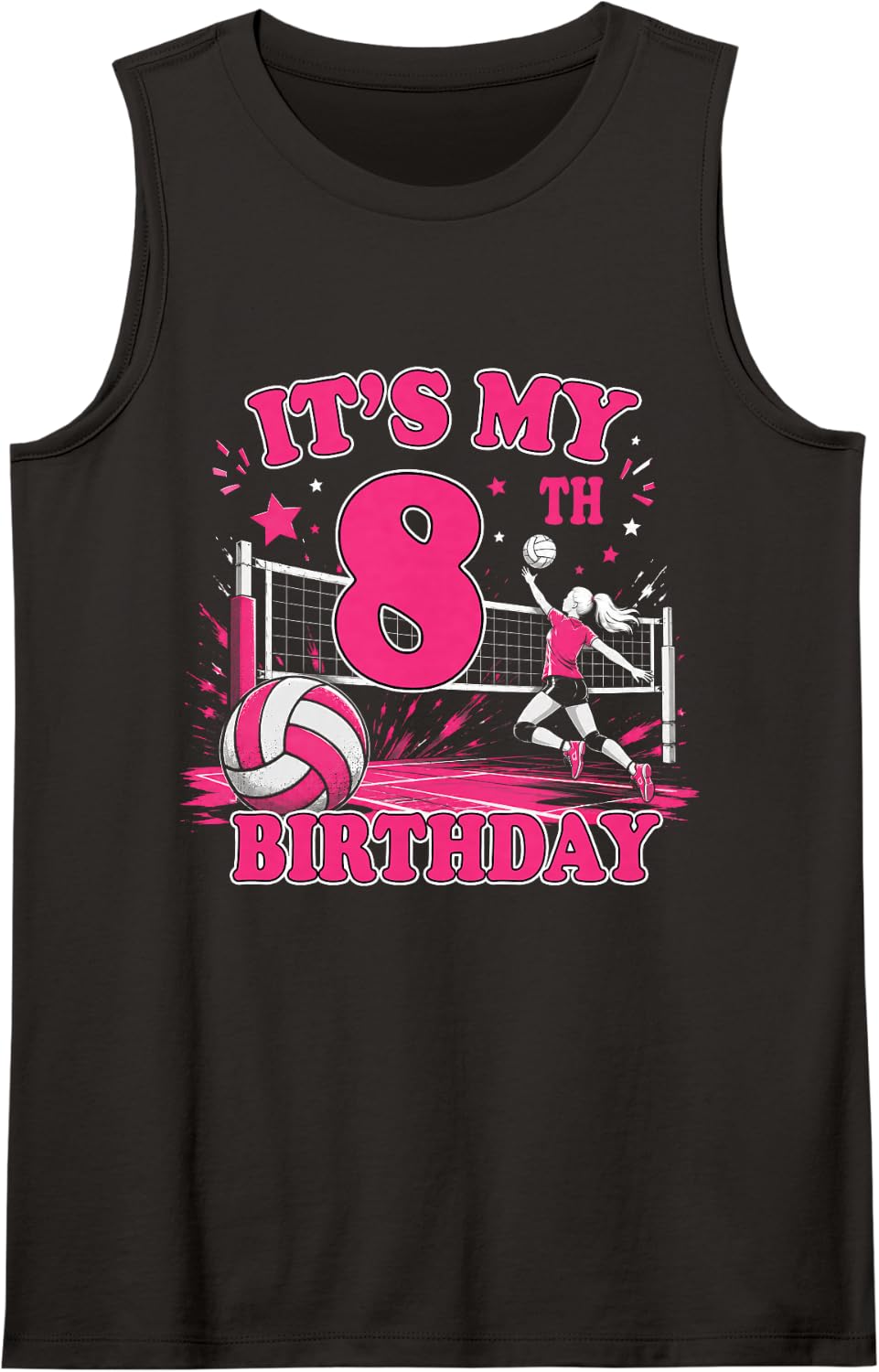 Volleyball Theme It's My 8th Birthday Girl 8 Years Old Tank Top - Black