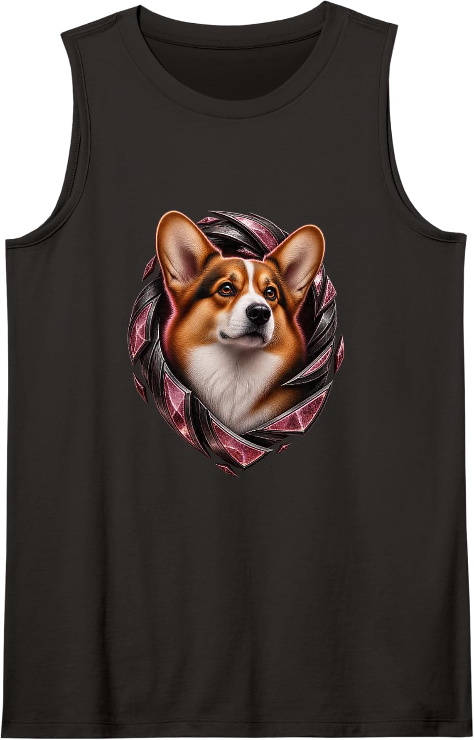 Corgi with Rose Geometric Petals Sleeveless Tank Top - Black