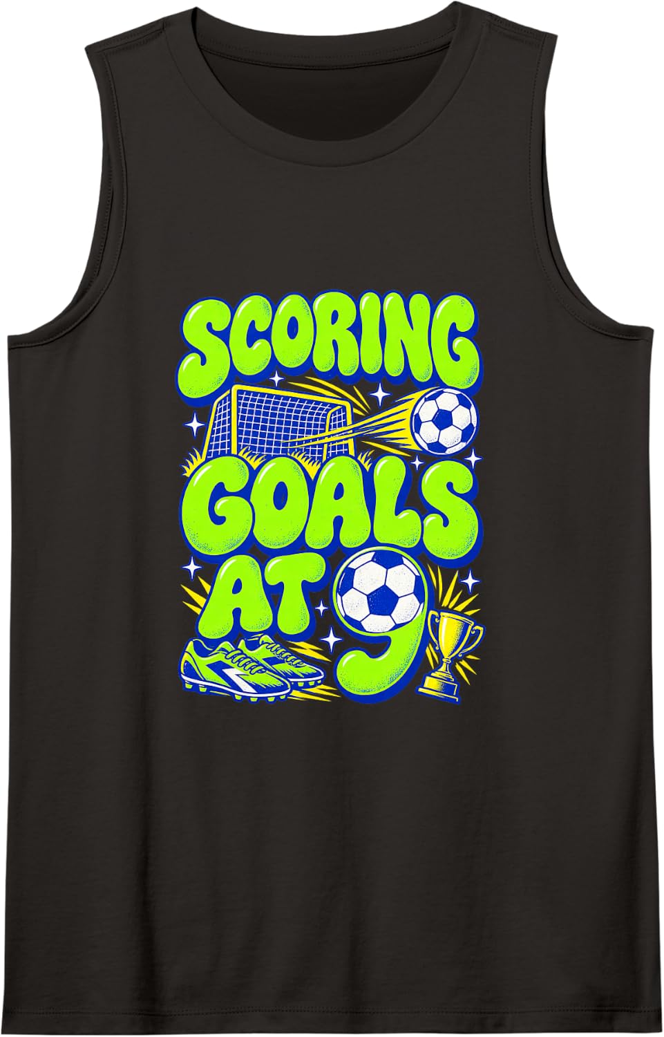 Scoring Goals At 9 9th Birthday Soccer Player Boy Girl Sleeveless Tank Top - Black