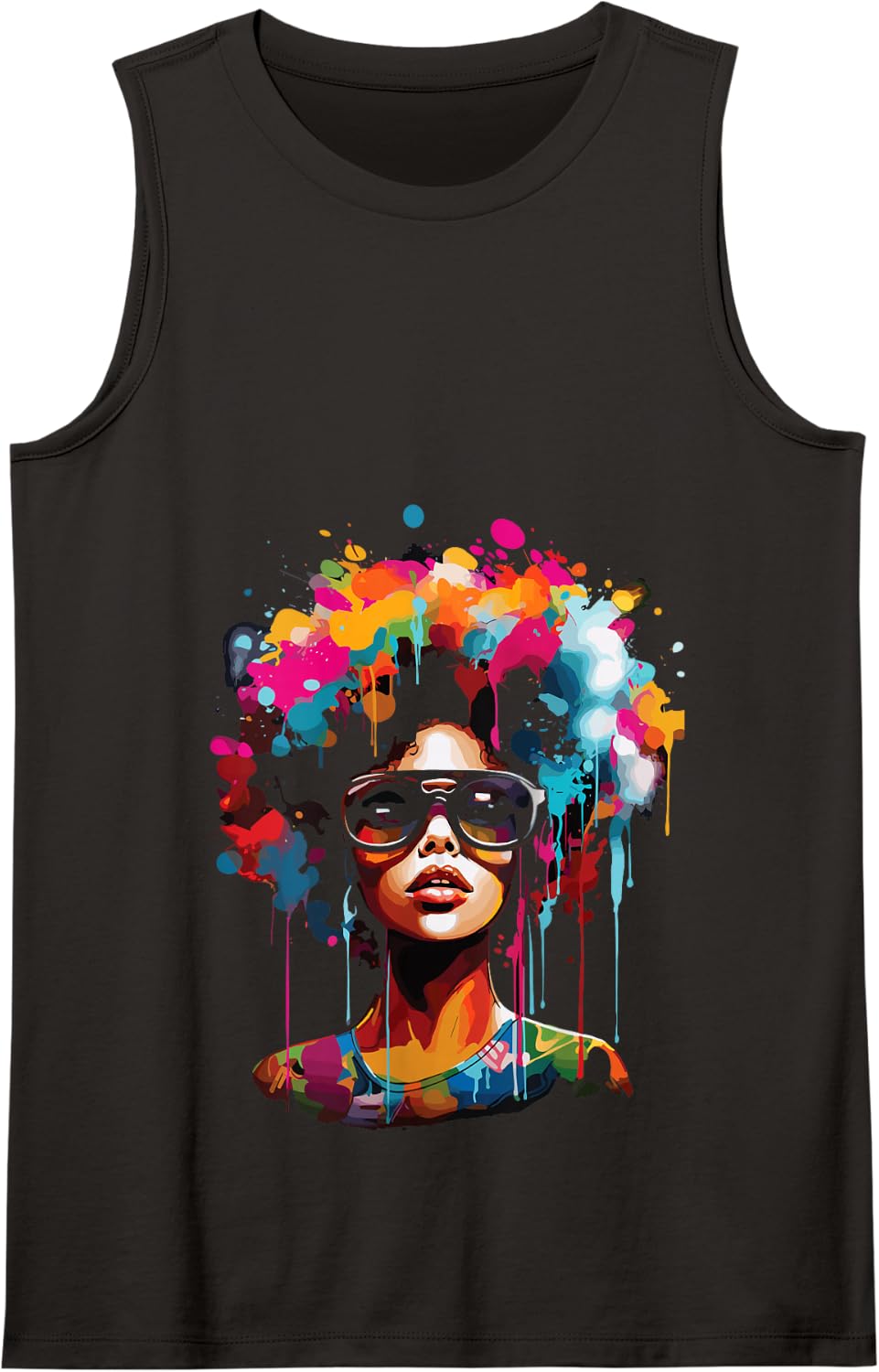 Womens Black Queen Dripping Afro Melanin Juneteenth Tank Top - Black