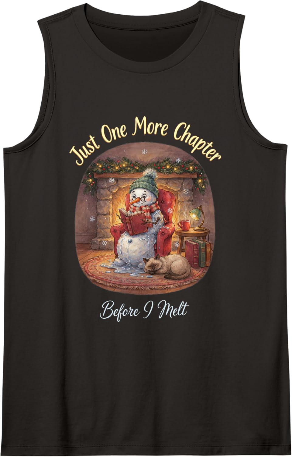Just One More Chapter Before I Melt Siamese Cat Book Lover Sleeveless Tank Top - Black